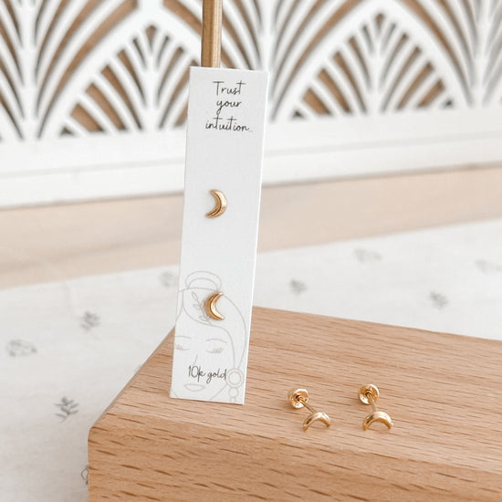 Moon Stud Earrings 10K Gold