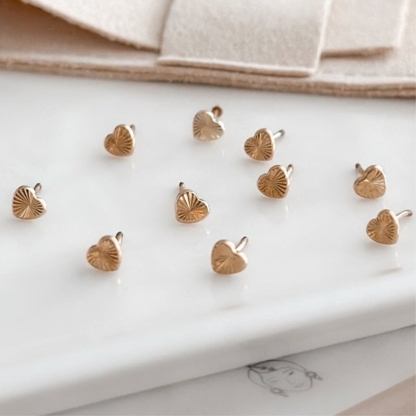 10K Gold Mini Heart Stud Earrings – Screw Backs and Hypoallergenic