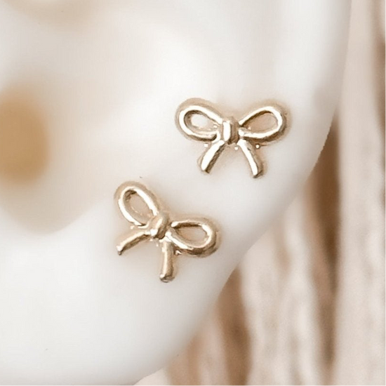 10K Gold Bow Stud Earrings – Hypoallergenic, Screw Back