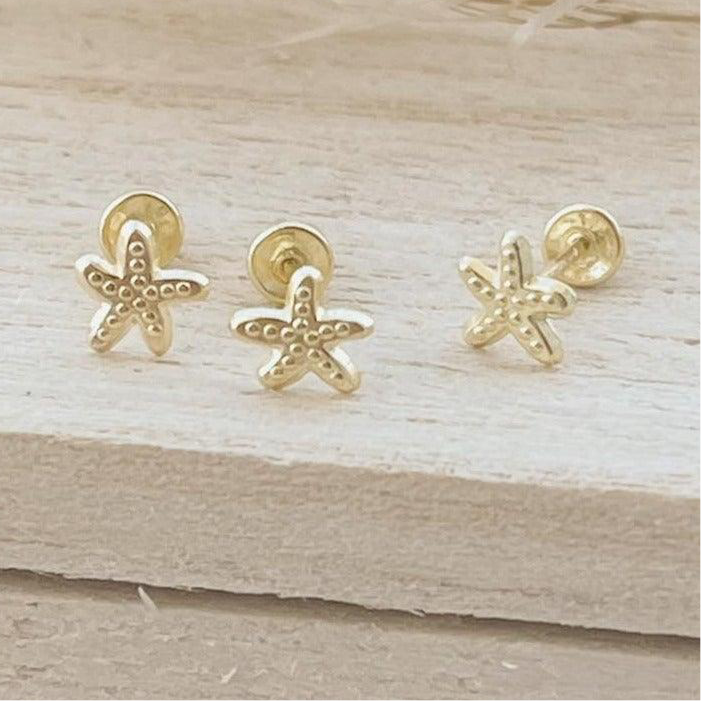 10K Gold Starfish Stud Earrings – Screw Back & Hypoallergenic