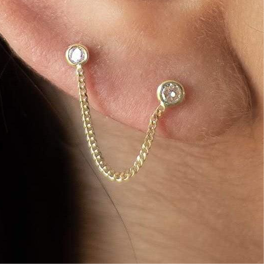 10K Gold Double Circle Piercing Earring – Screw Back, Hypoallergenic
