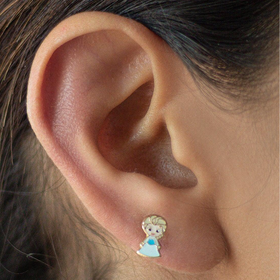 Elsa Princess Stud Earrings 10K Gold – Screw Back, Hypoallergenic
