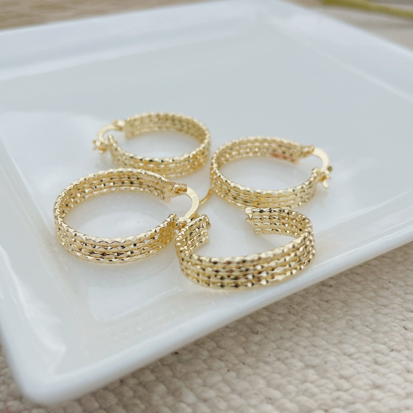 Load image into Gallery viewer, gold plated textured hoop earrings for everyday
