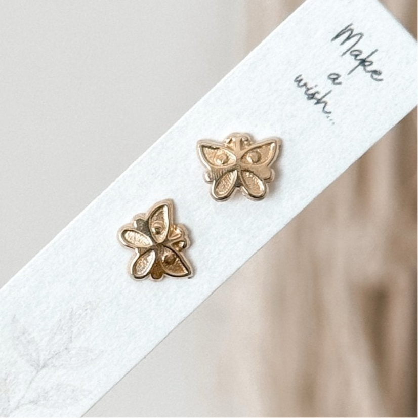 10K Gold Butterfly Stud Earrings – Screw Backs, Hypoallergenic & Waterproof