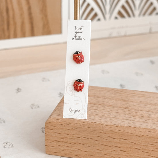 Enamel Ladybug Earrings 10k Gold