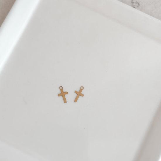 Load image into Gallery viewer, gold cross charm for hoop earrings 
