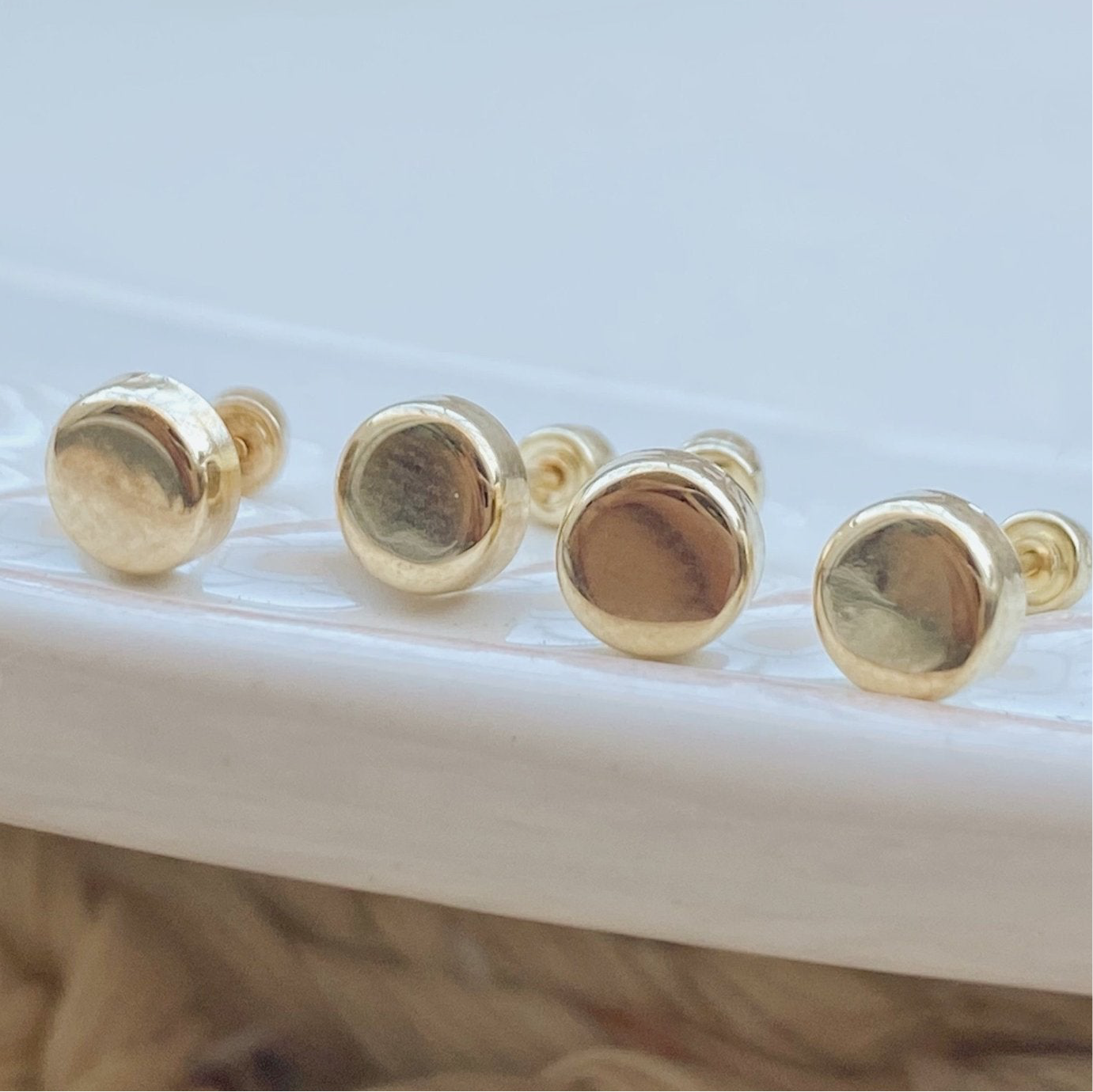 10K Gold Dot Stud Earrings | Screw Back, Hypoallergenic, Everyday Minimalist Studs