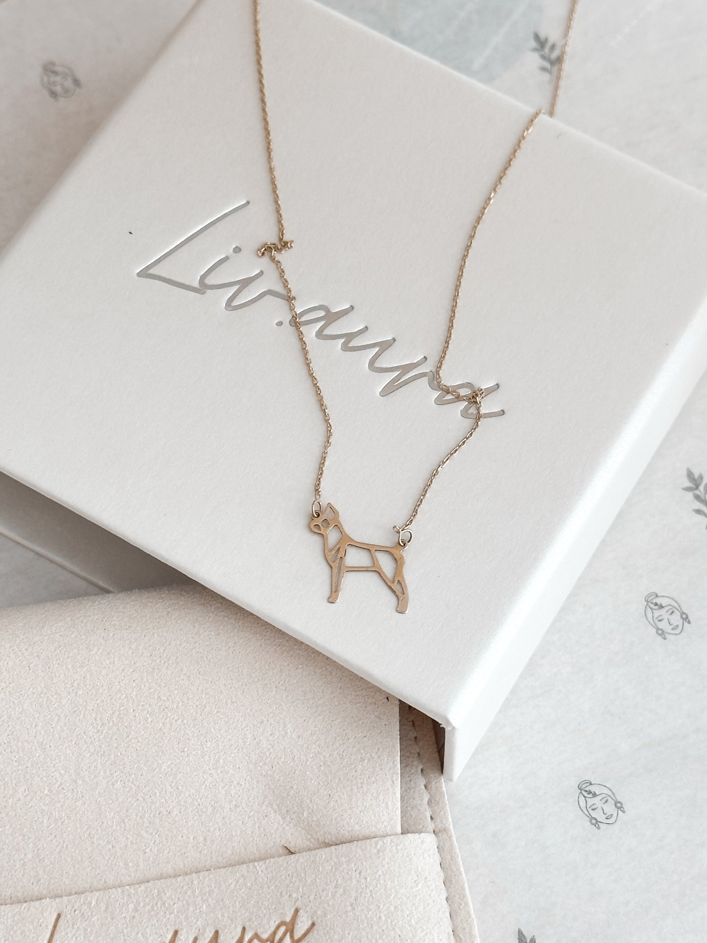 Minimalist Dog Necklace 10K Solid Gold