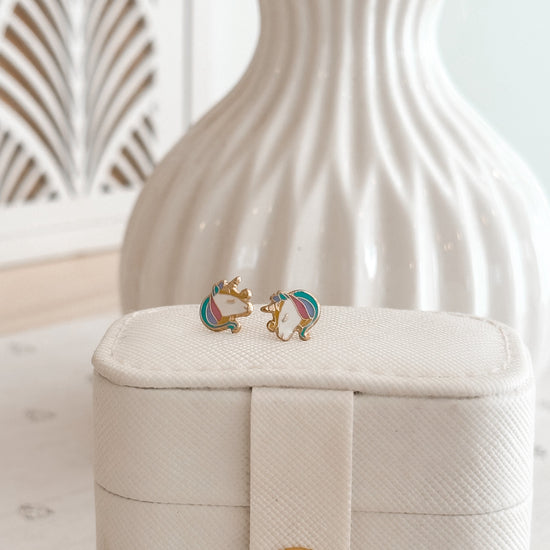 Unicorn Stud Earrings 14K Solid Gold