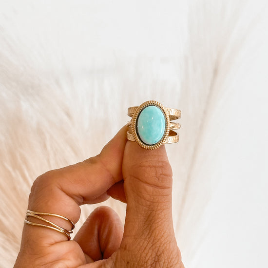 Bold Boho Turquoise Gemstone Ring 18K Gold