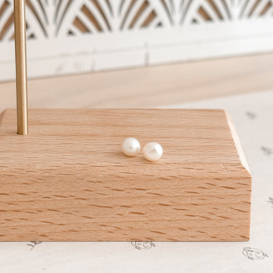 Classic White Pearl Stud Earrings 10K Solid Gold