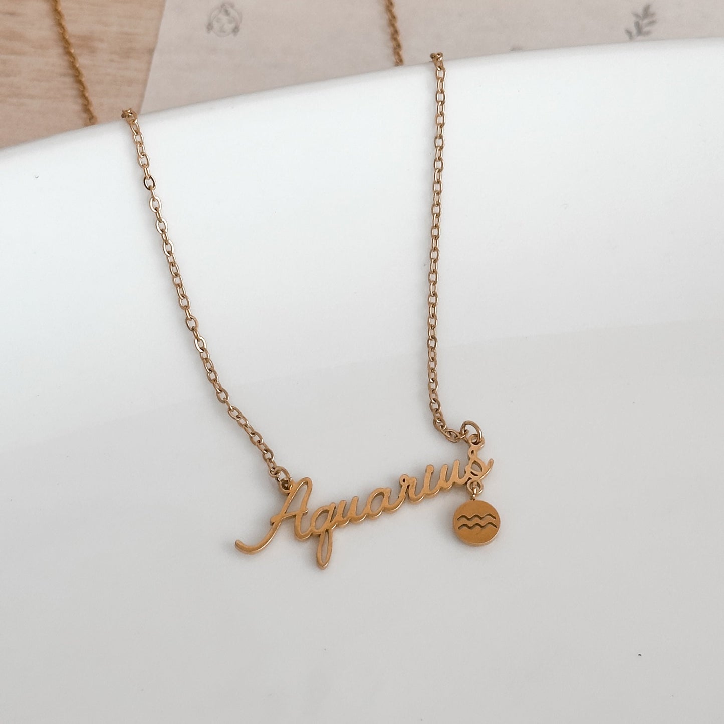 Aquarius  Zodiac Necklace | 18K Gold