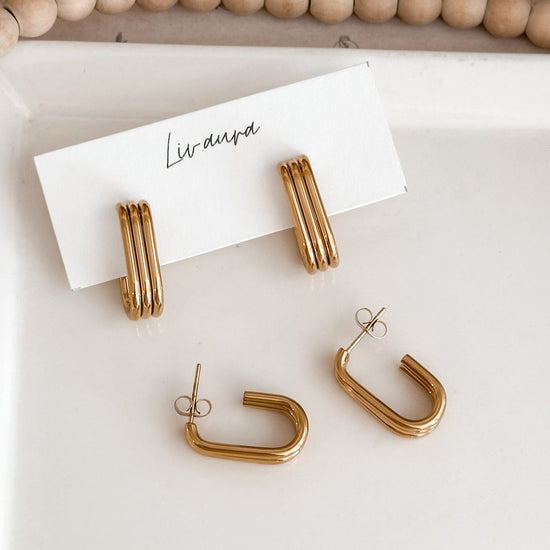 Block Hoop Earrings 18K Gold