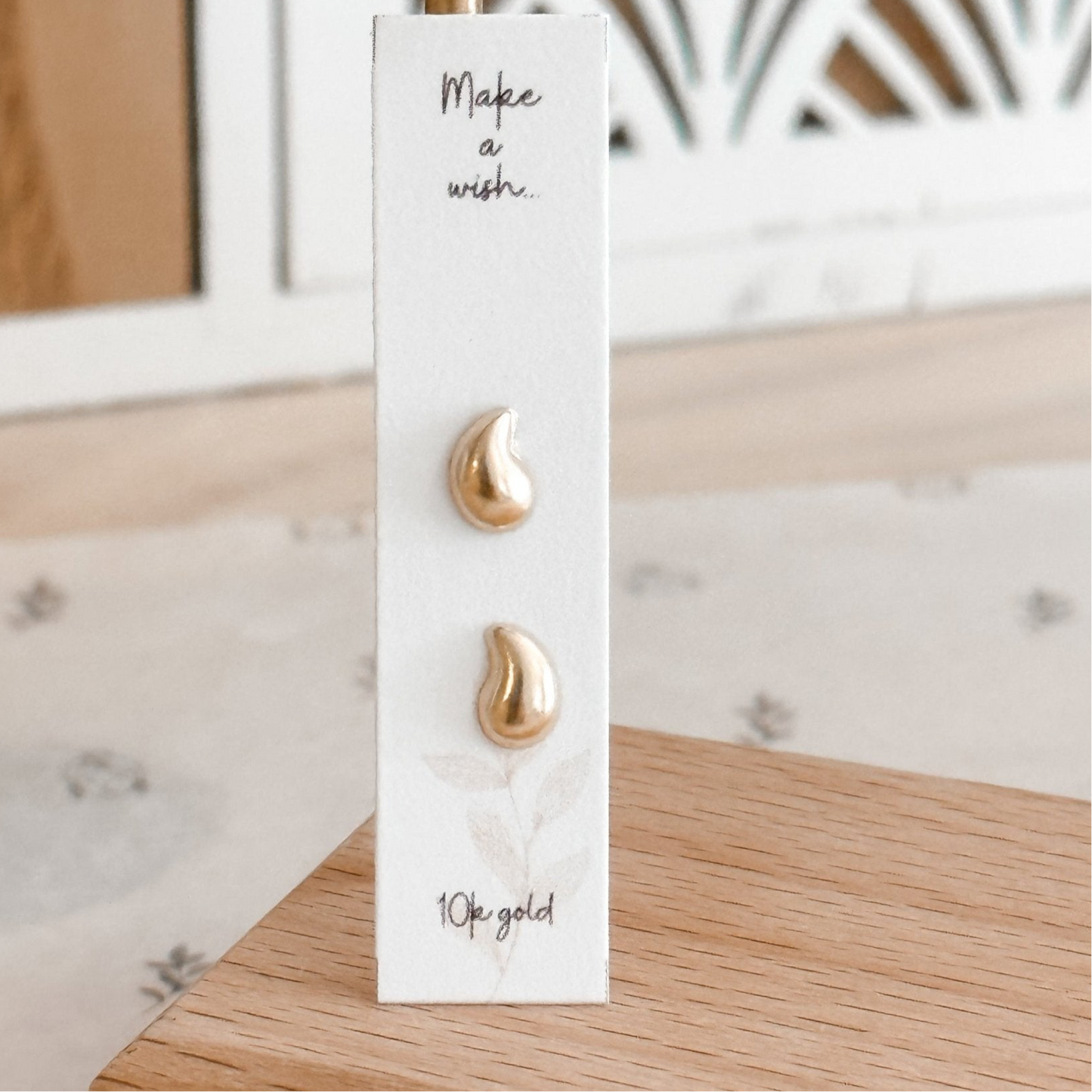 Gold Water Drop Stud Earrings 10K – Screw Back & Hypoallergenic