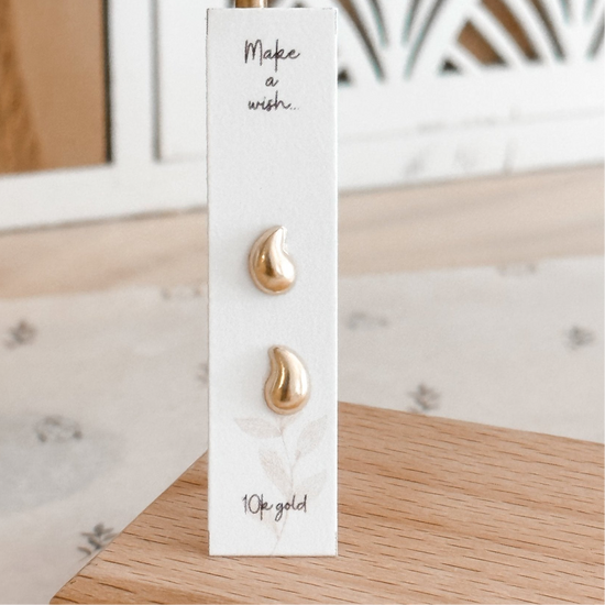 Gold Water Drop Stud Earrings 10K – Screw Back & Hypoallergenic