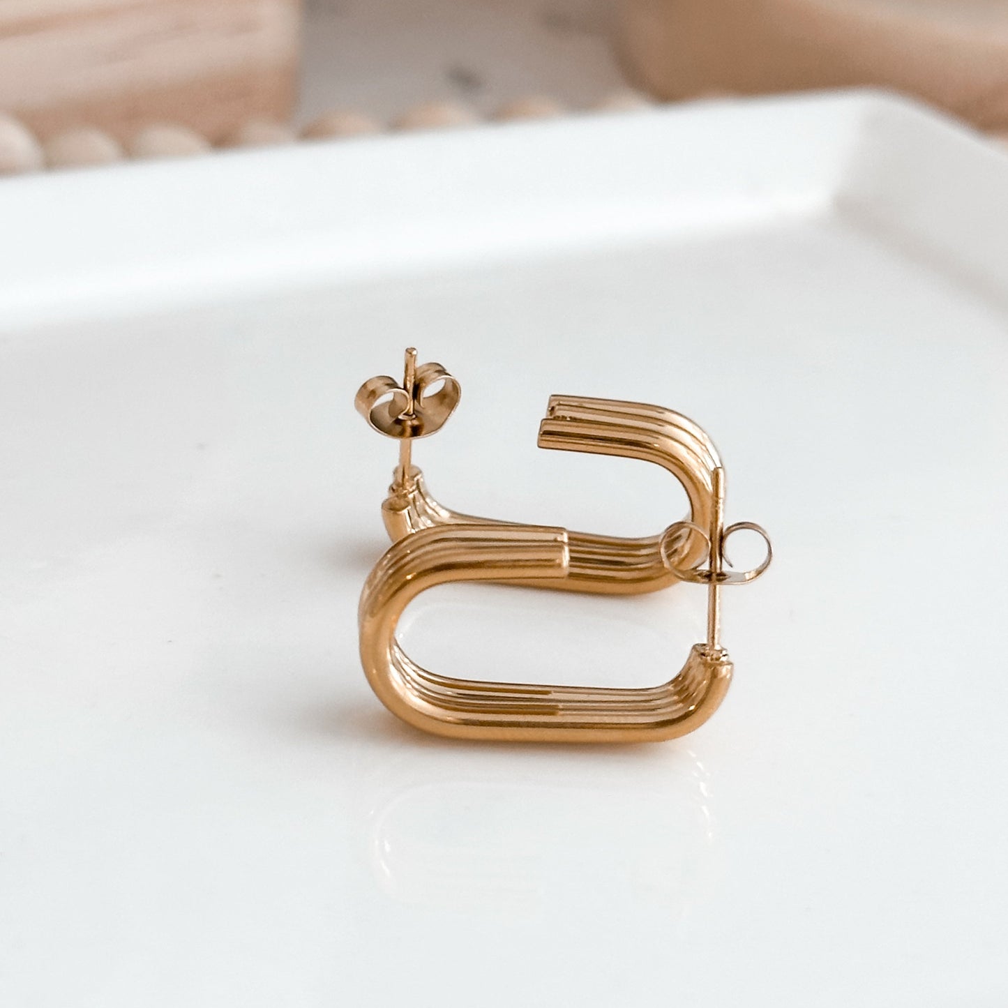 Block Hoop Earrings 18K Gold