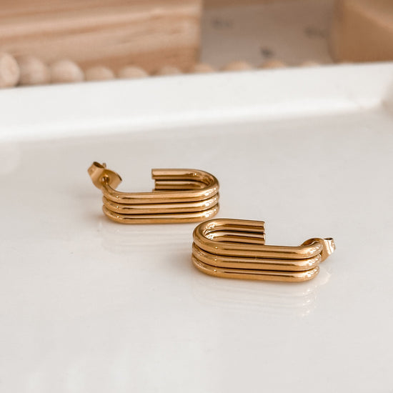 Block Hoop Earrings 18K Gold