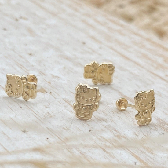 Hello Kitty Stud Earrings – 10K Gold, Screw Back & Hypoallergenic