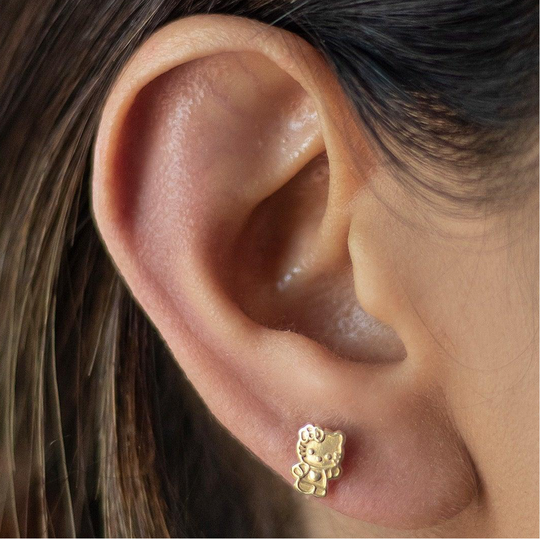 Hello Kitty Stud Earrings – 10K Gold, Screw Back & Hypoallergenic