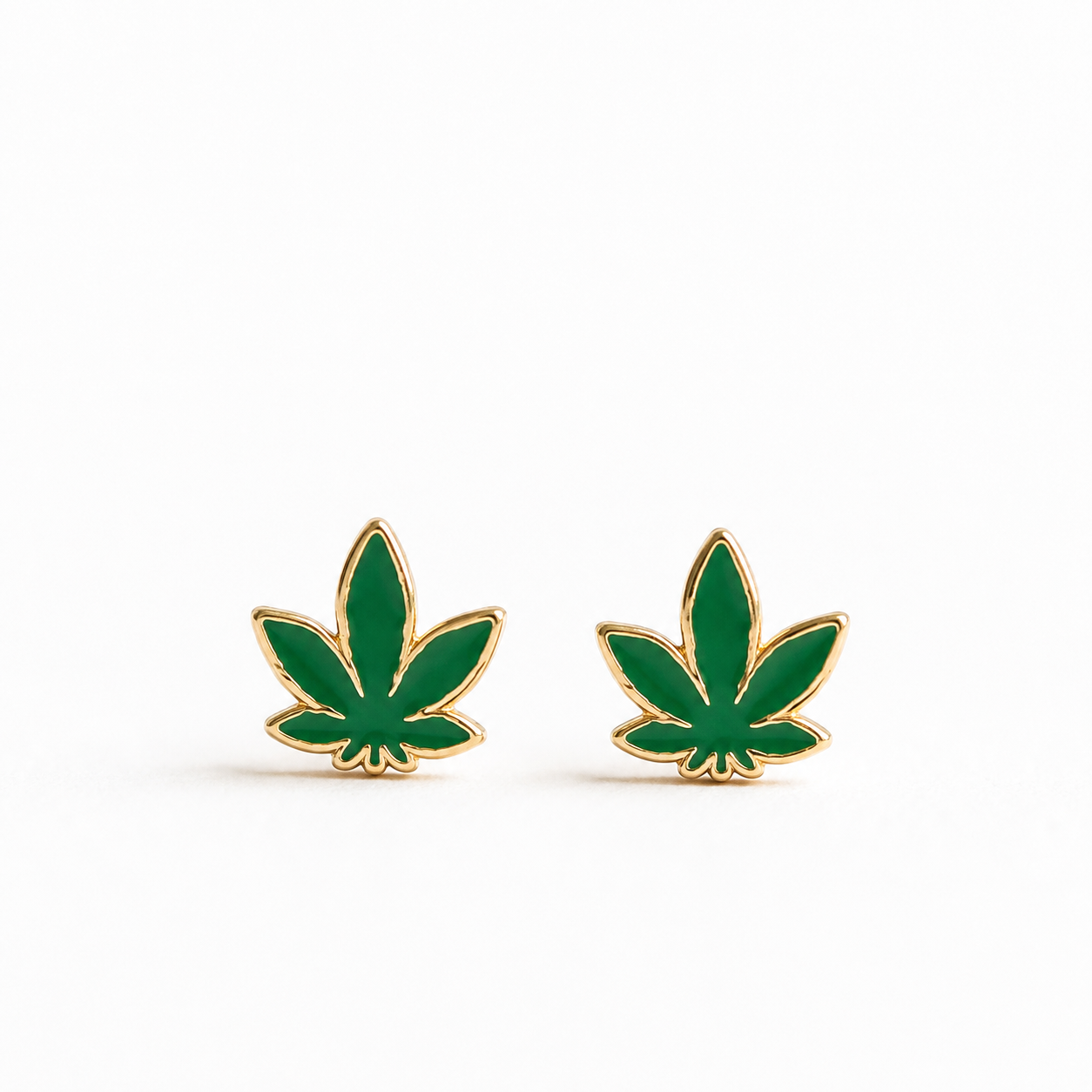 10k Gold Green Leaf Stud Earrings