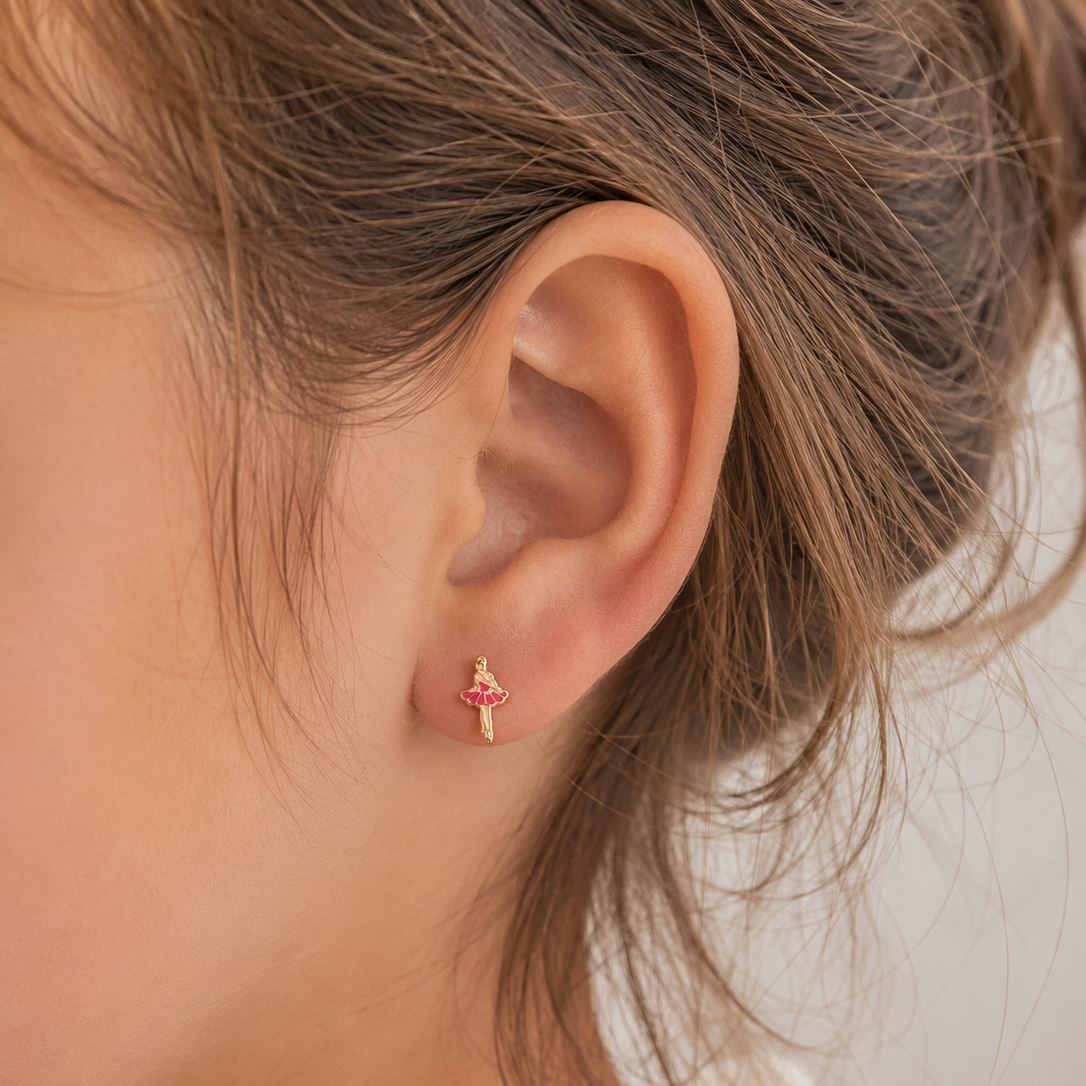 10K Gold Ballerina Stud Earrings