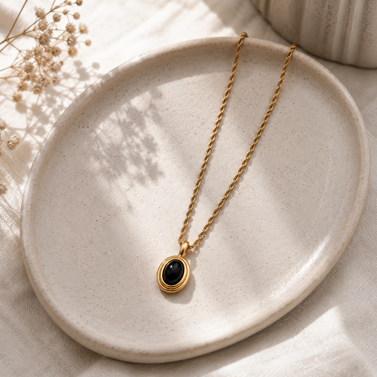 Black Stone Rope Necklace