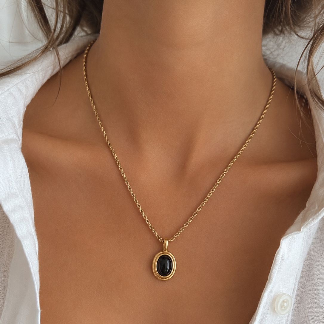 Black Stone Rope Necklace