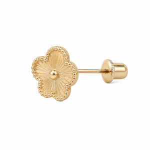 10K & 14K Solid Gold Clover Flower Stud Earrings