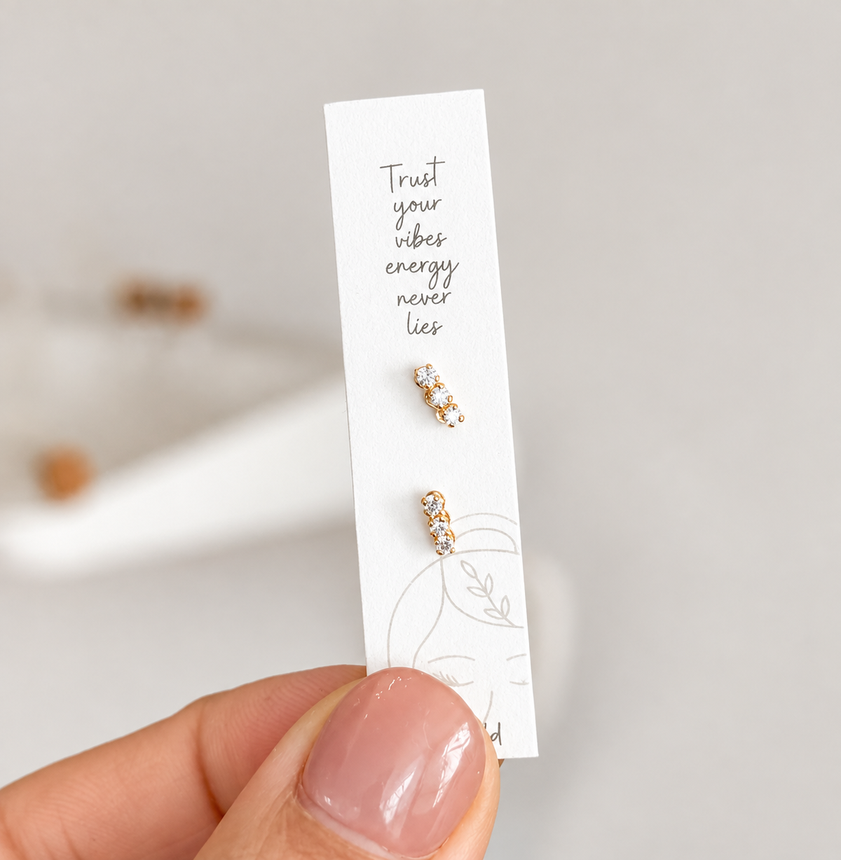 10K Solid Gold White CZ Bar Stud Earrings