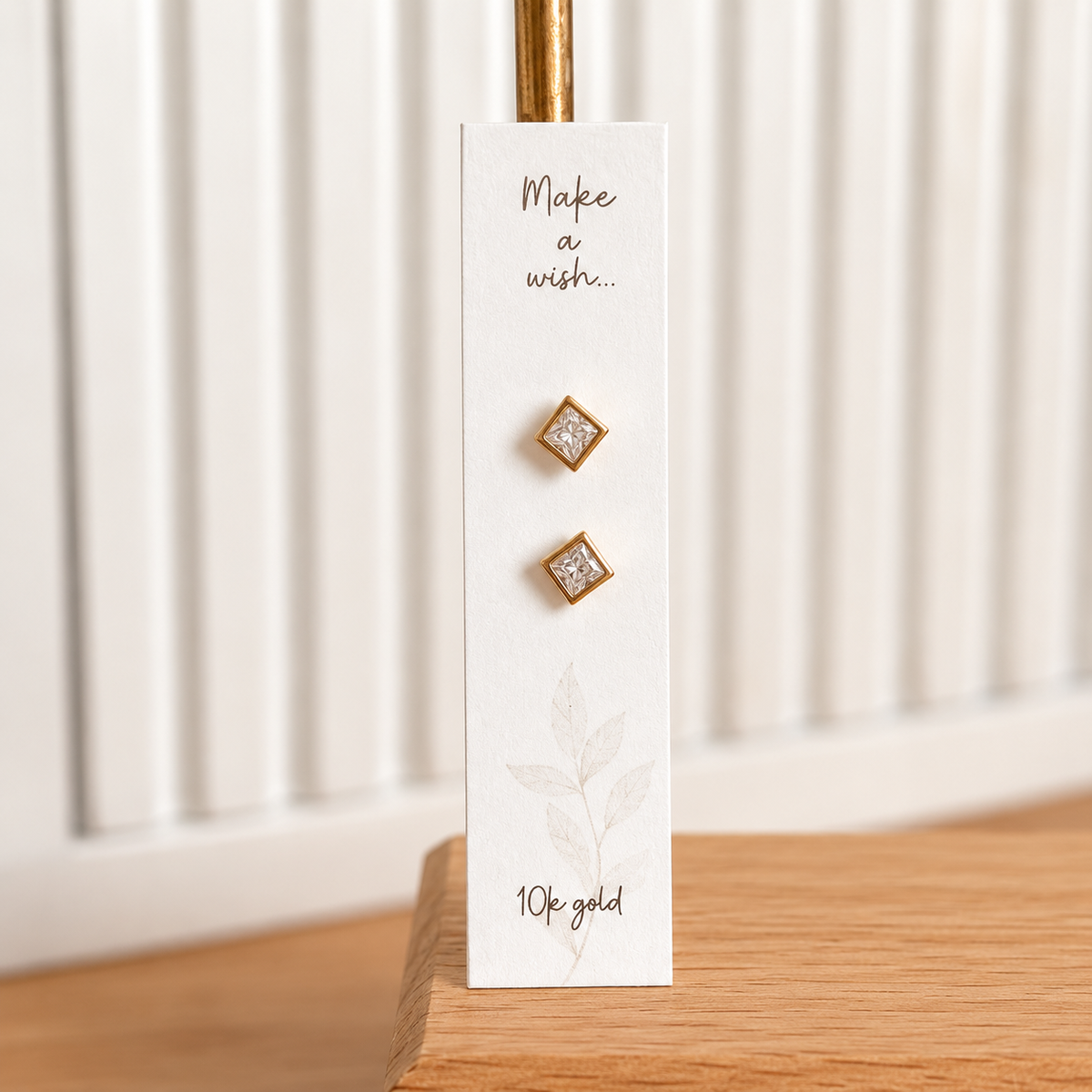 10K Solid Gold Square CZ Stud Earrings