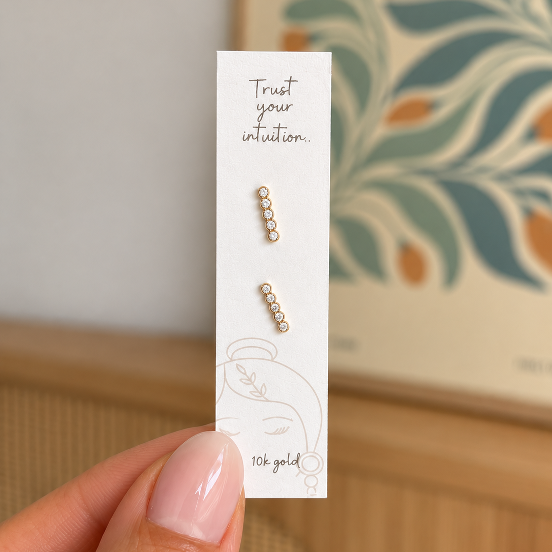 10K Solid Gold Slim CZ Bar Stud Earrings