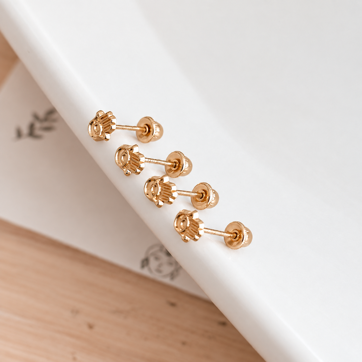 10K Solid Gold Mini Hamsa Hand Stud Earrings
