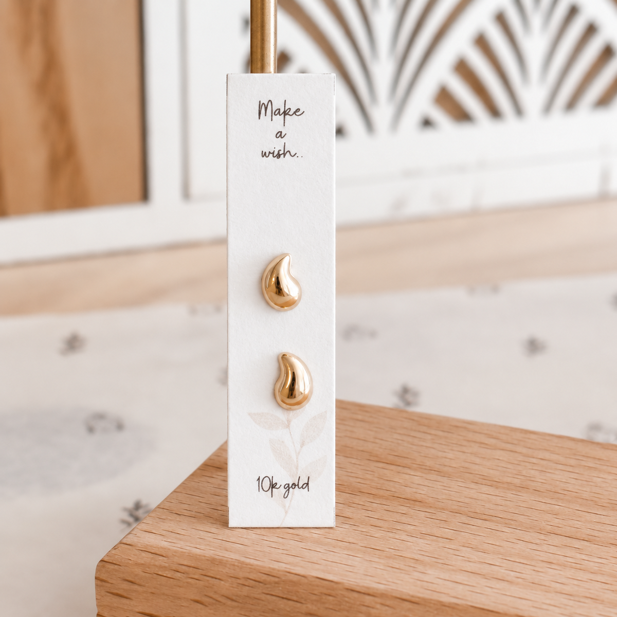 10K Solid Gold Water Drop Stud Earrings