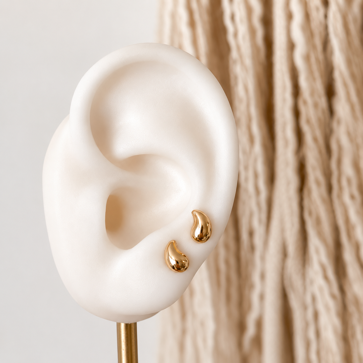 10K Solid Gold Water Drop Stud Earrings