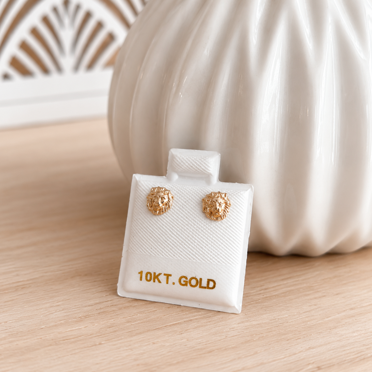 10K Solid Gold Lion Stud Earrings