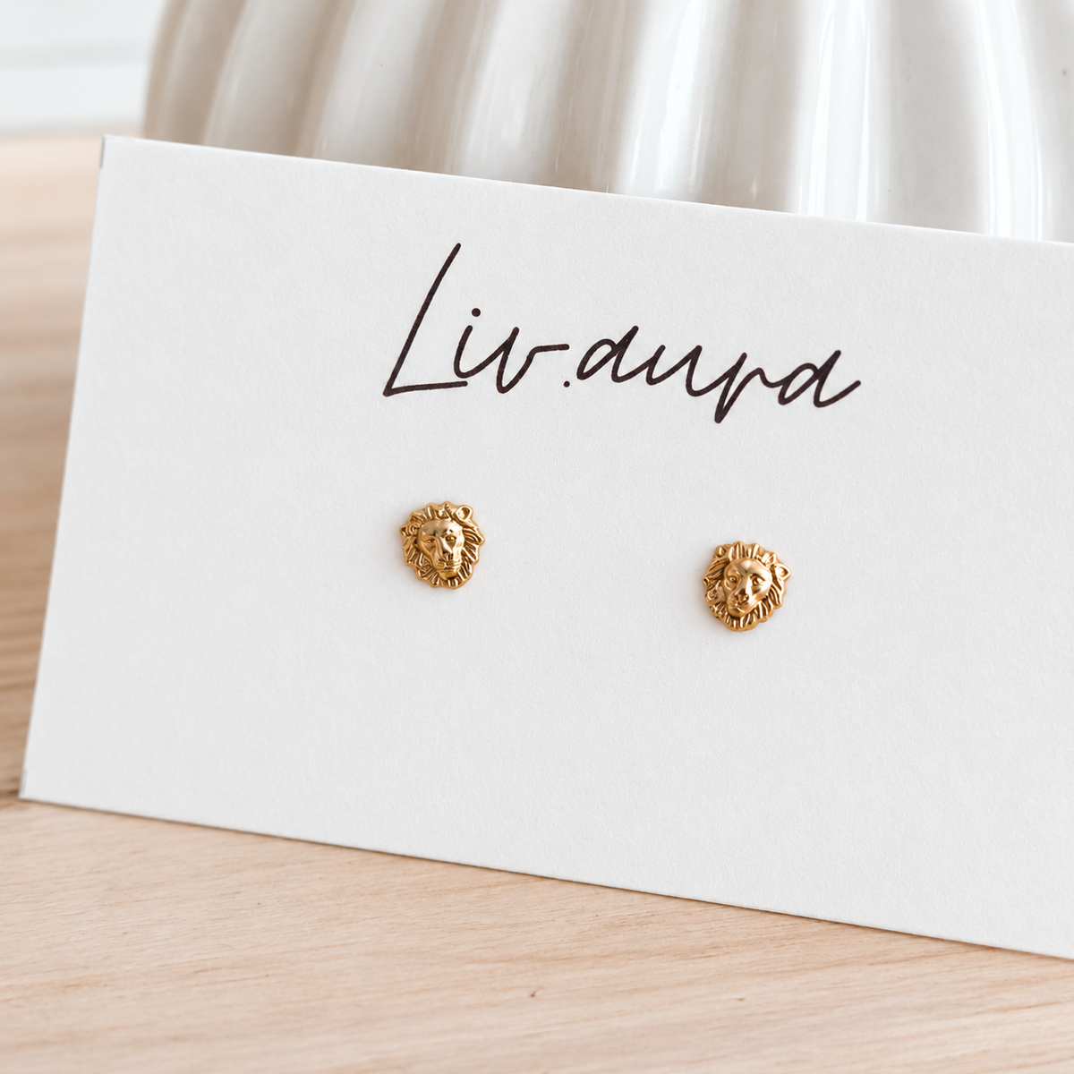 10K Solid Gold Lion Stud Earrings