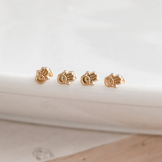 Mini Hamsa Hand Stud Earrings |10K Gold