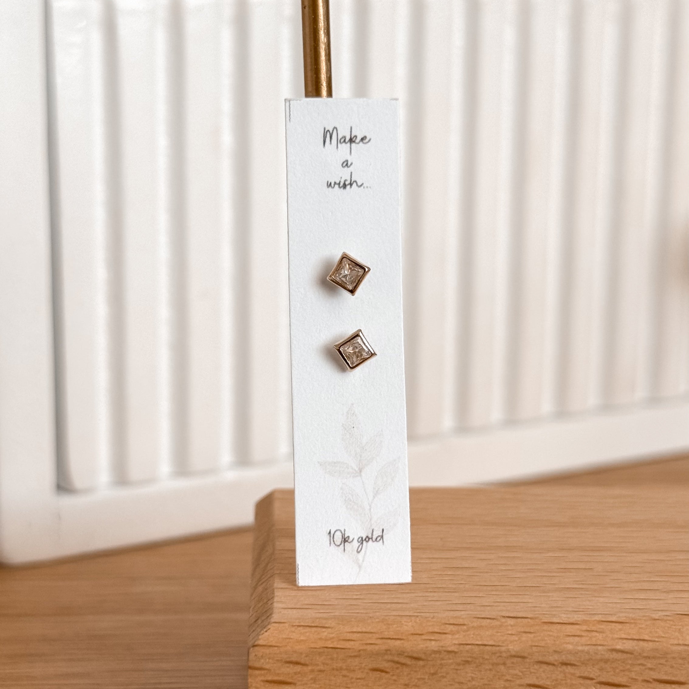 10K Gold Square CZ Stud Earrings
