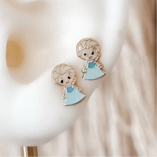 Elsa Princess Stud Earrings 10K Gold – Screw Back, Hypoallergenic
