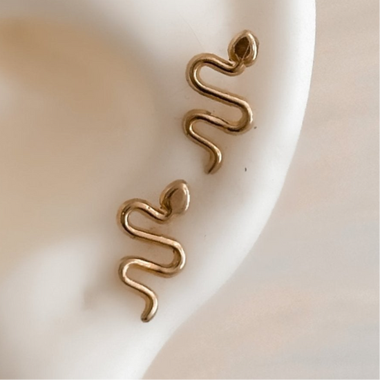 10K Gold Snake Stud Earrings – Screw Back, Hypoallergenic & Waterproof