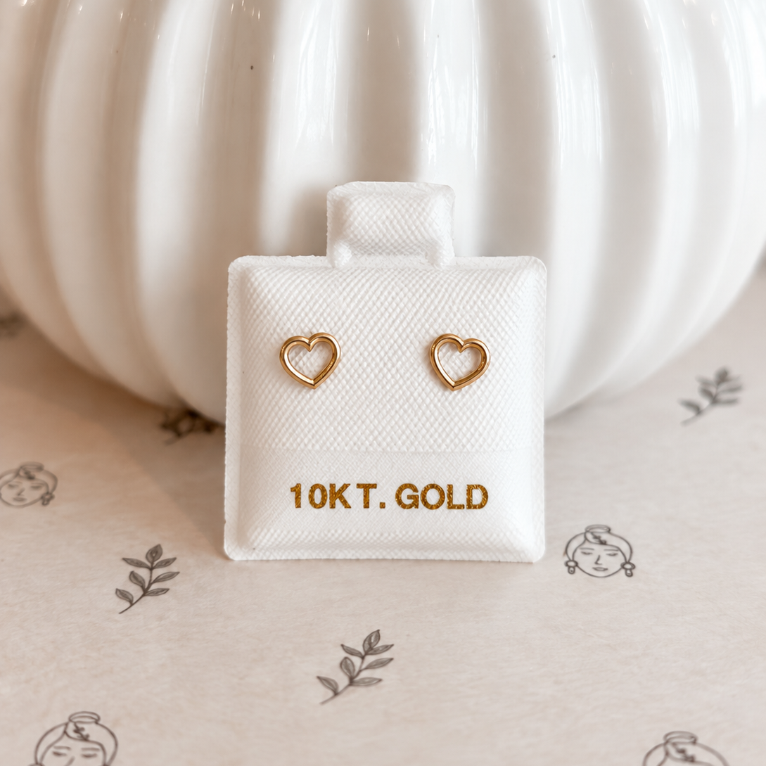 10K & 14K Solid Gold Open Heart Stud Earrings - Liv Aura photo 3