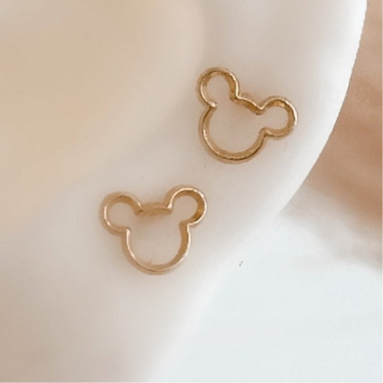 Minnie & Mickey Silhouette Stud Earrings 10K Gold – Screw Back & Hypoallergenic
