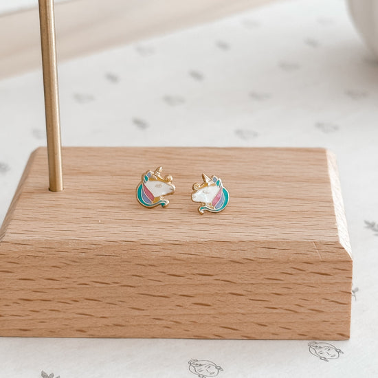 Unicorn Stud Earrings 14K Solid Gold