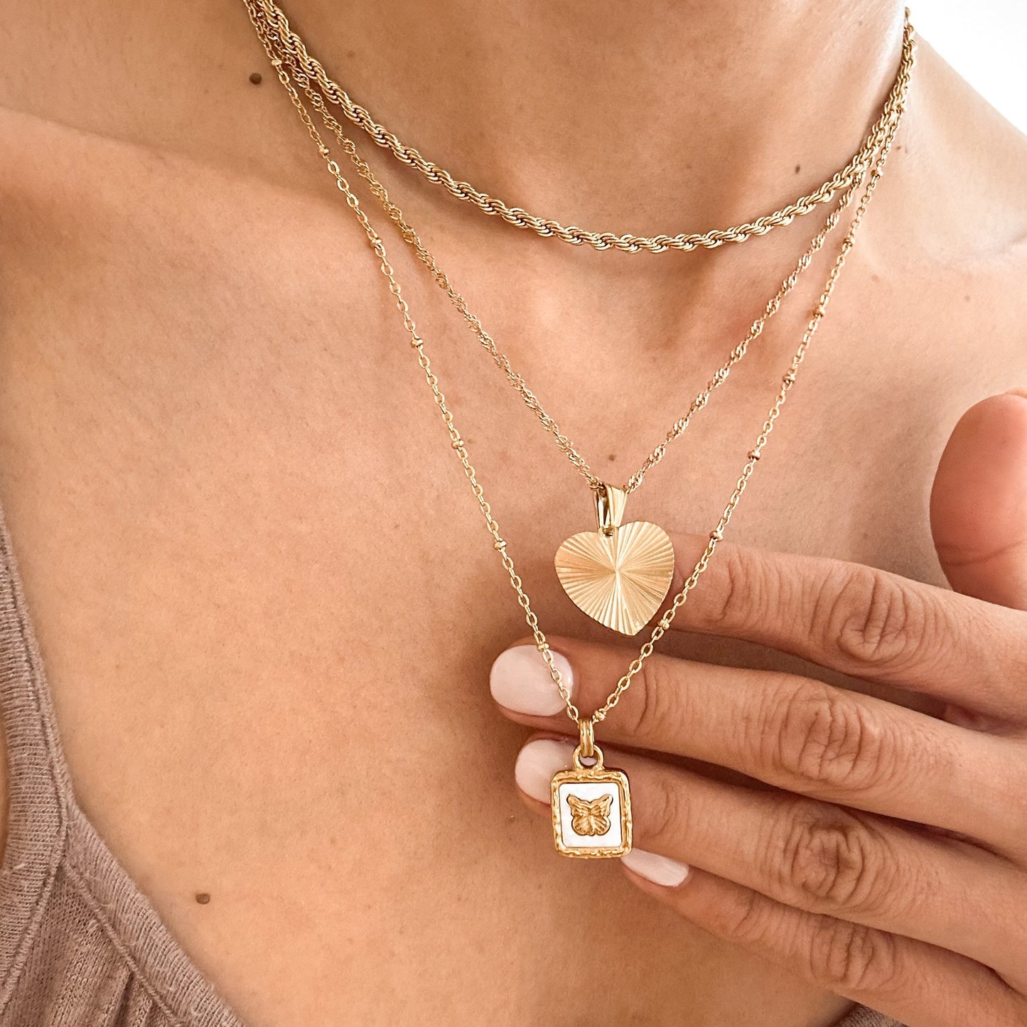 18K Gold Long Textured Heart Necklace