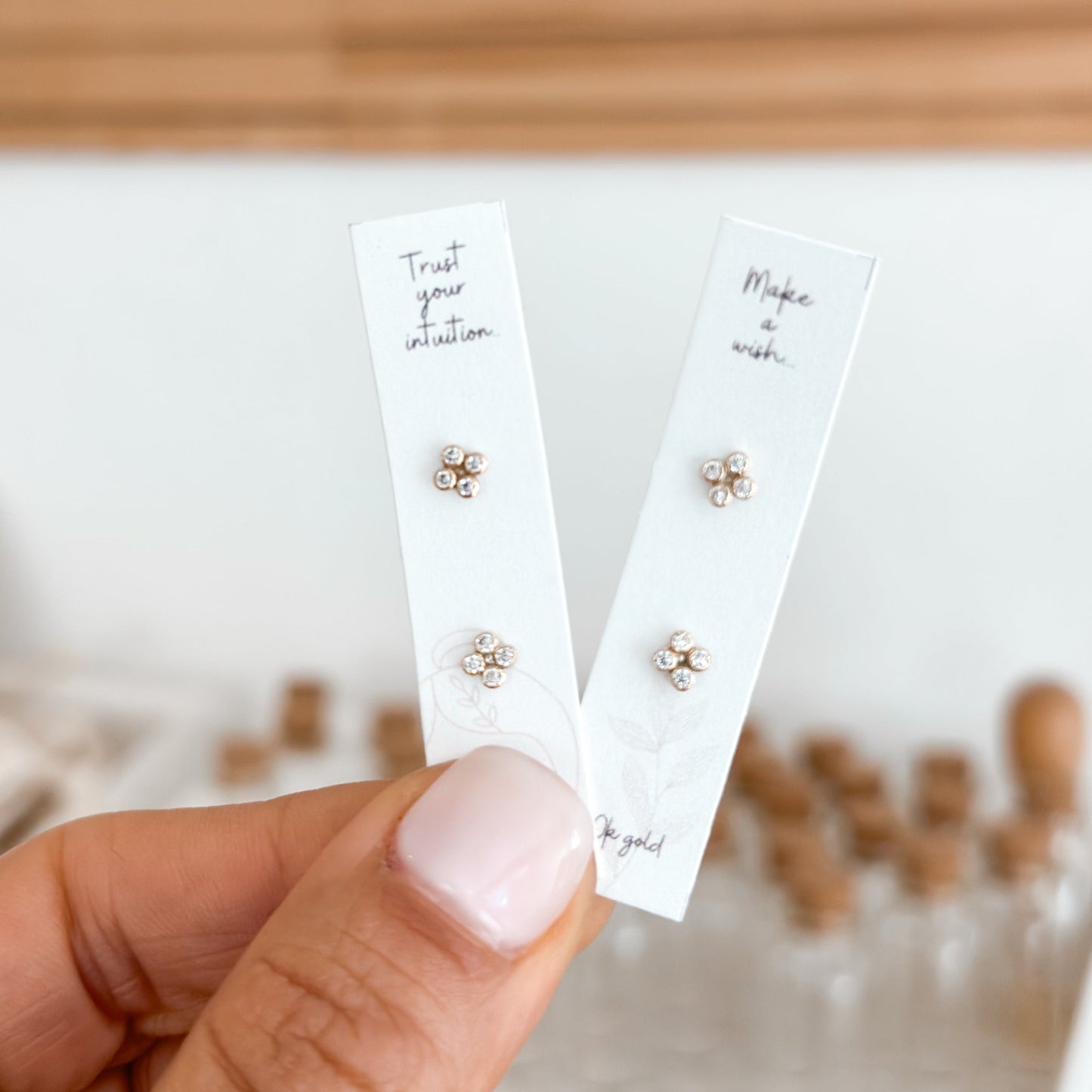 CZ Mini Clover Stud Earrings | 10K Solid Gold