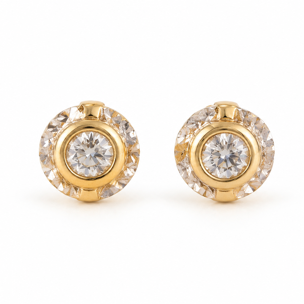 10K Solid Gold Round CZ Stud Earrings