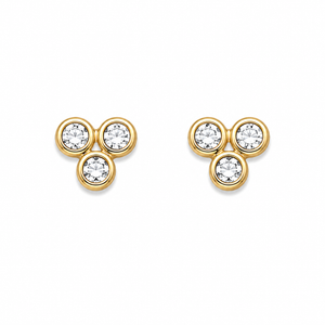 10K & 14K Solid Gold CZ Trio Bezel Stud Earrings