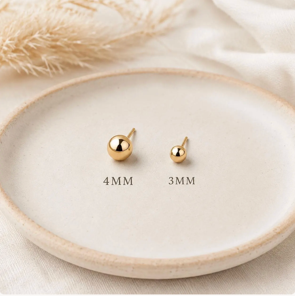 10k & 14k Classic Ball Stud Earring 3mm, 4mm