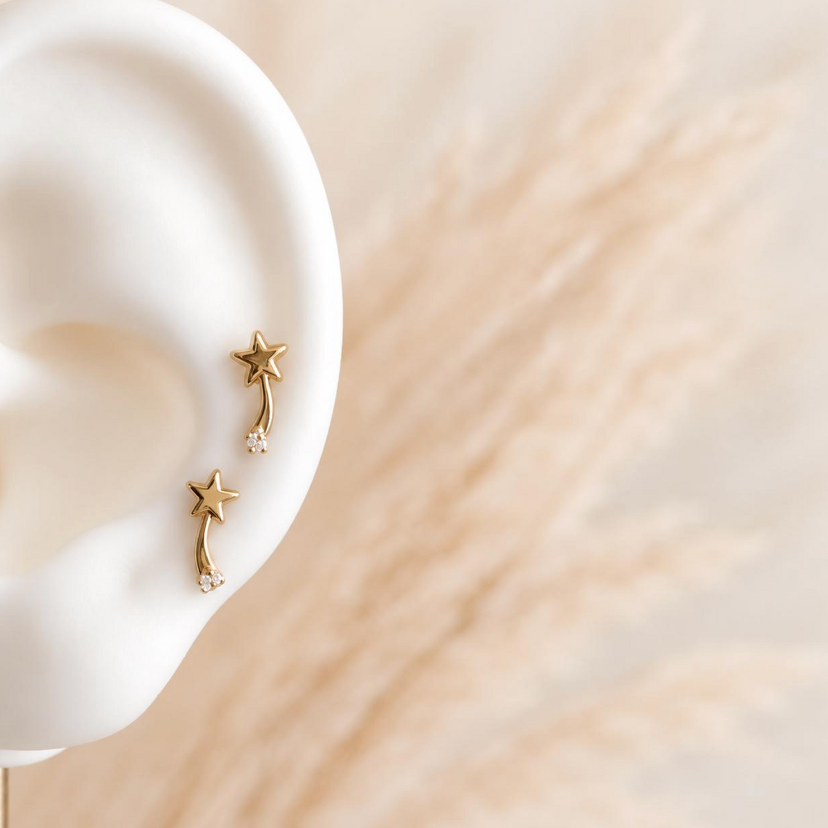 10K Solid Gold Comet Stud Earrings