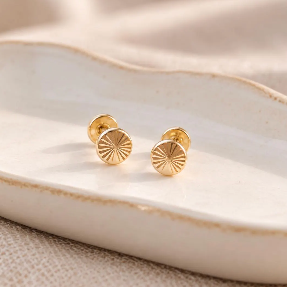 10K Solid Gold Mini Circle Stud Earrings